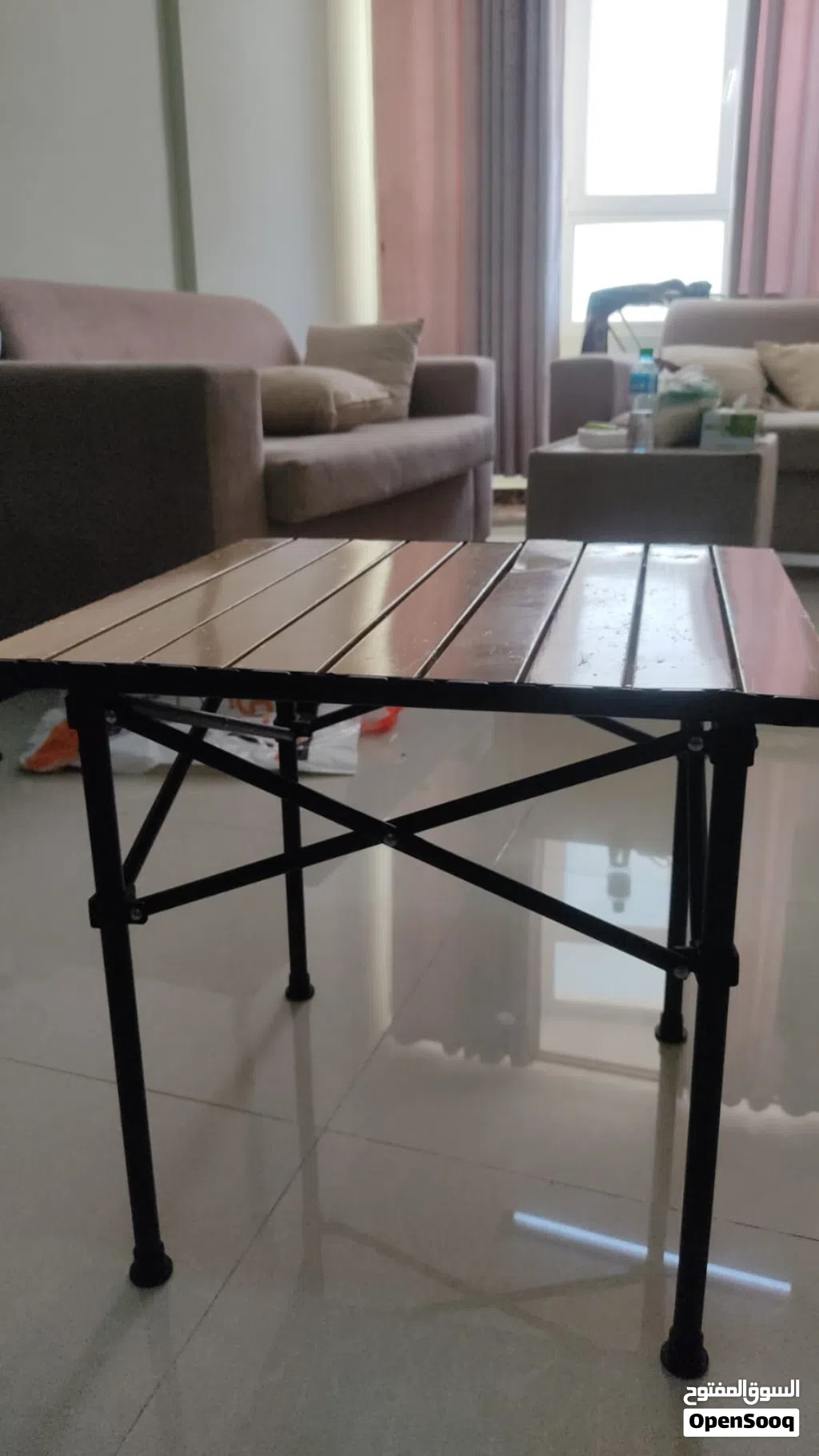 Portable Folding Wooden Top Table with Metal Frame – Strong &amp; Stylish