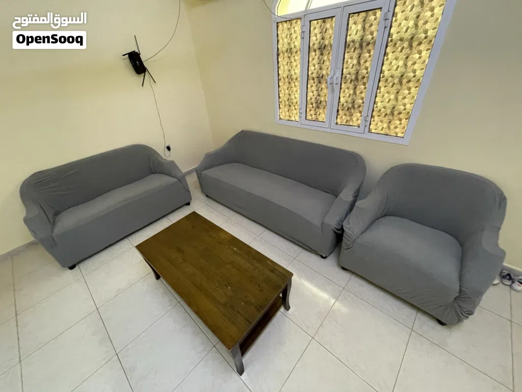 Sofa set 3+2+1 ( with sofa cover ) and  big centre table all good condition