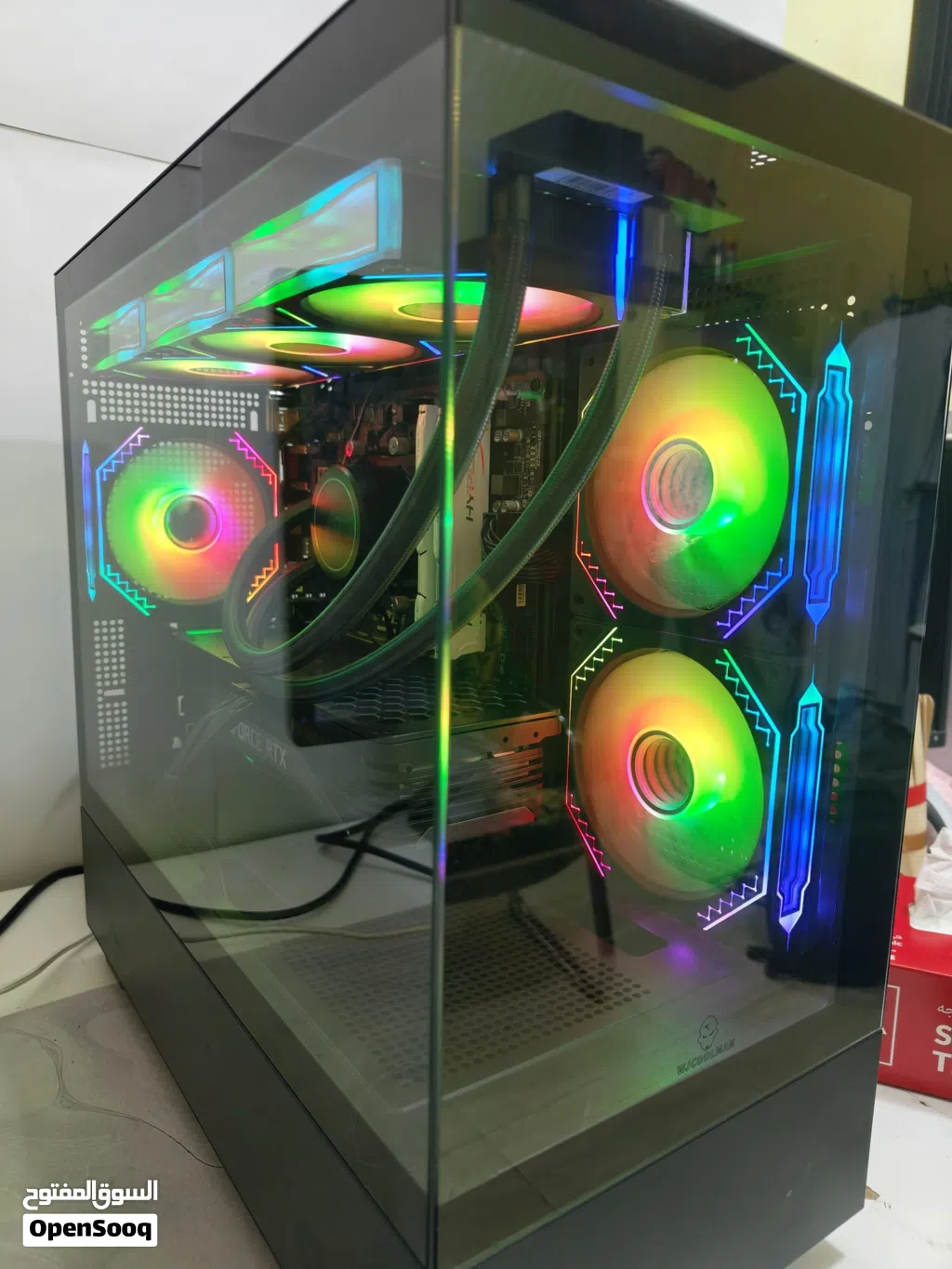 كمبيوتر Gaming قوي جدًا  RTX 3070 RGB + Ryzen 5 5600G + تبريد مائي + كيس FishTank فاخر